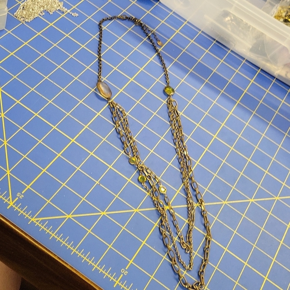 3 Layer Strand Antique Faux Gold 36" Necklace with Bead Accents